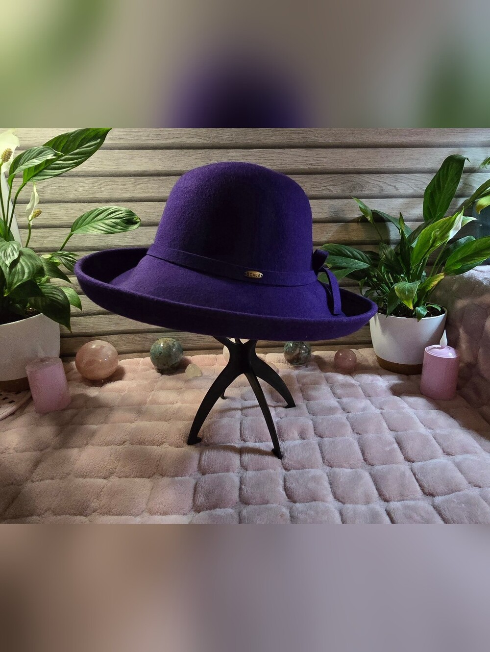 Scala Purple Wool Felt Wide-Brim Hat with Slim Band